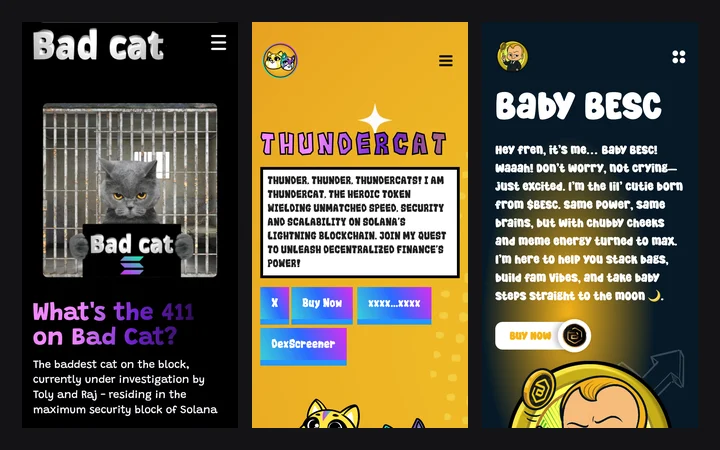 Meme coin websites delivered by That Crypto Bro for real token launches