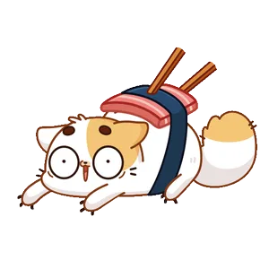 Dazed Cat animated sticker, sprawled flat with its eyes wide open