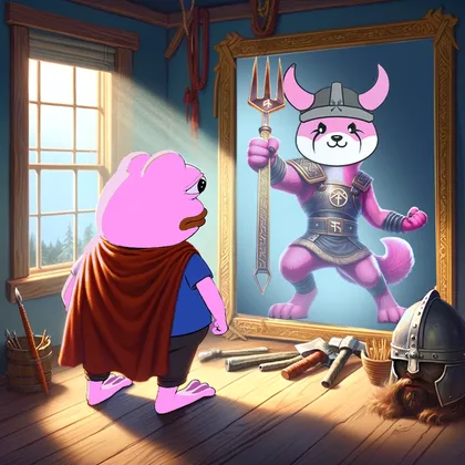 FlokiFork meme, the viking dog celebrating in a boxing ring over a floored frog