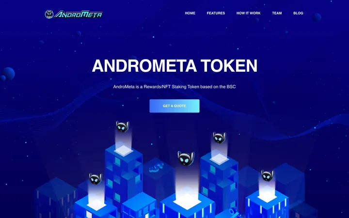 AndroMeta meme coin website, a blue hero