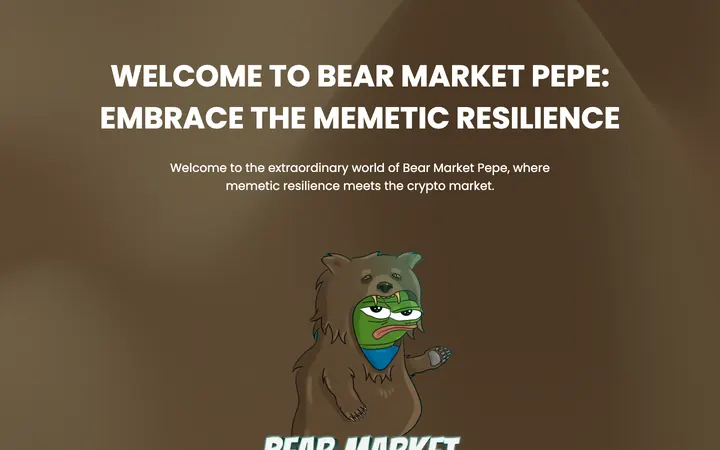 Bear Market Pepe meme coin website, an orange hero