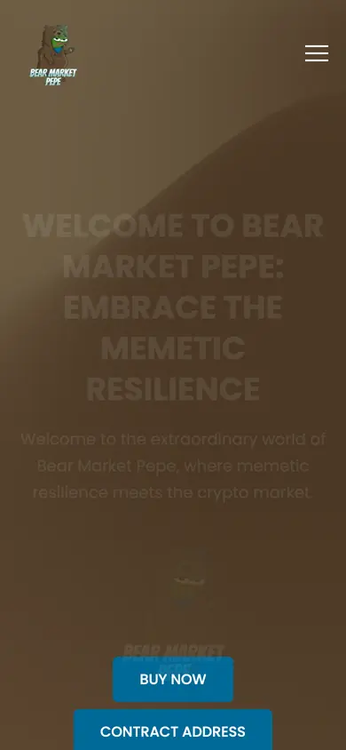 The same Bear Market Pepe build on a 390px phone screen, the 6 sections stacked into one column