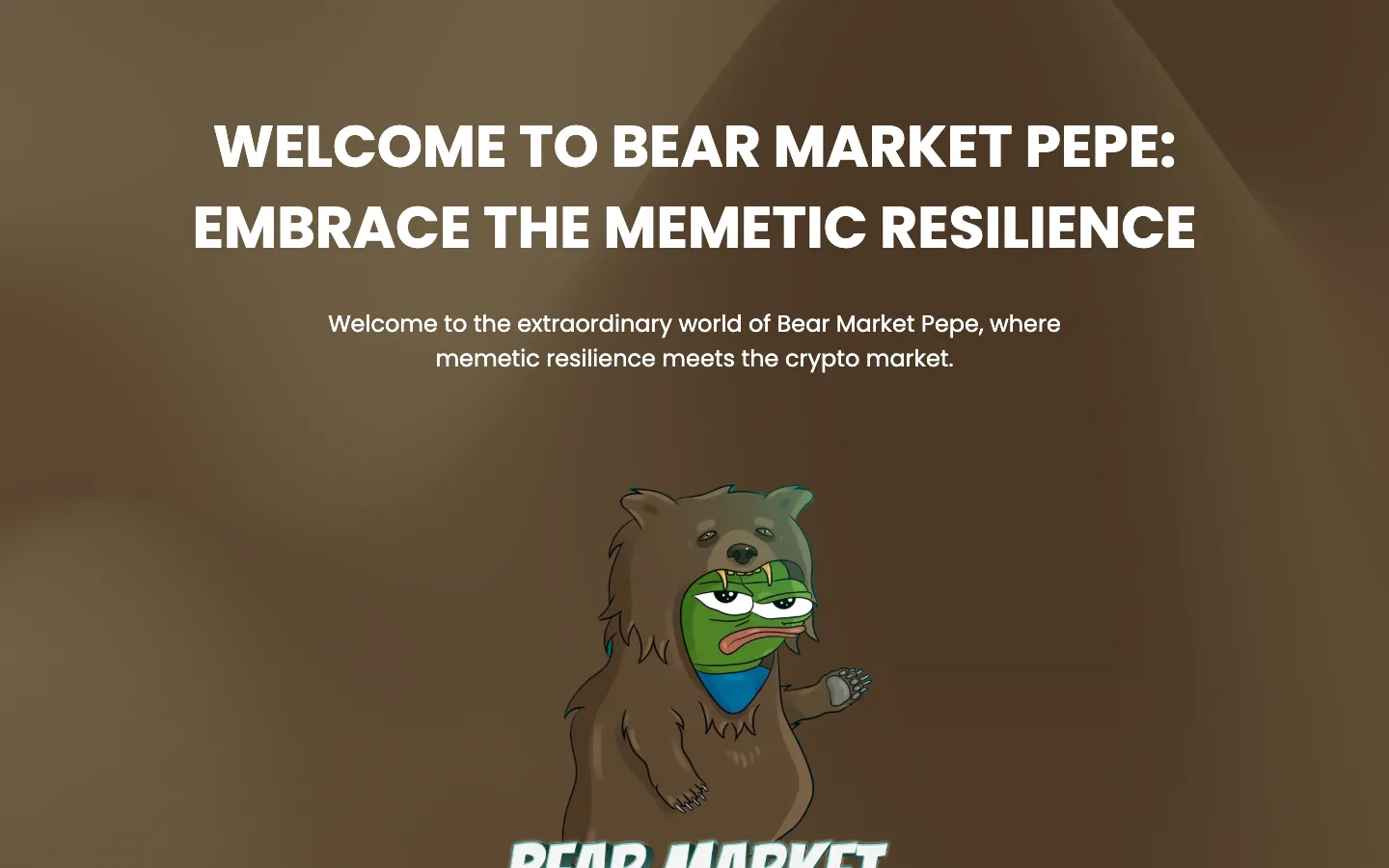 Bear Market Pepe website as delivered, an orange hero, 6 sections