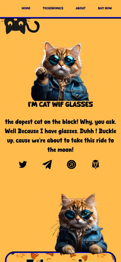 The same Cat Wif build on a 390px phone screen, the 6 sections stacked into one column