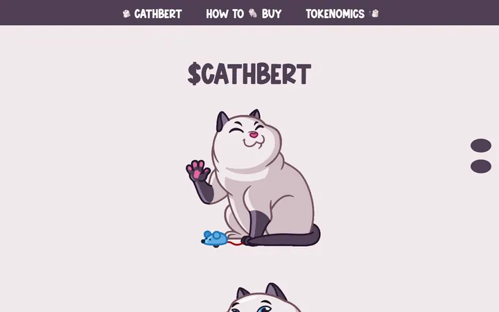 $Cathbert meme coin website, a white hero