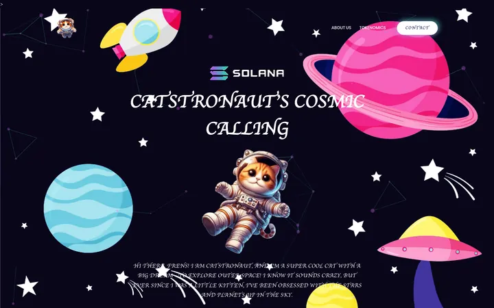 $Catstronaut meme coin website, a dark blue hero