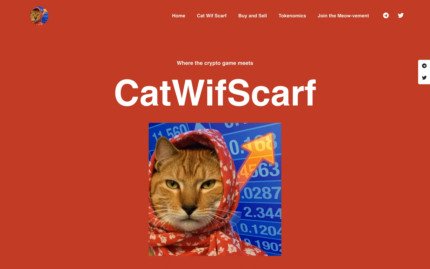 CatWifScarf website as delivered, a red hero, 6 sections