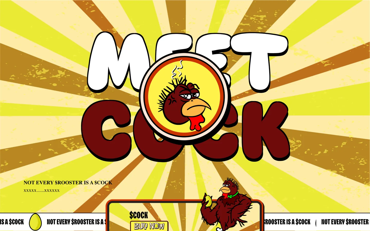 Cock on Base website as delivered, a yellow hero, headline "M E E T C o c k"