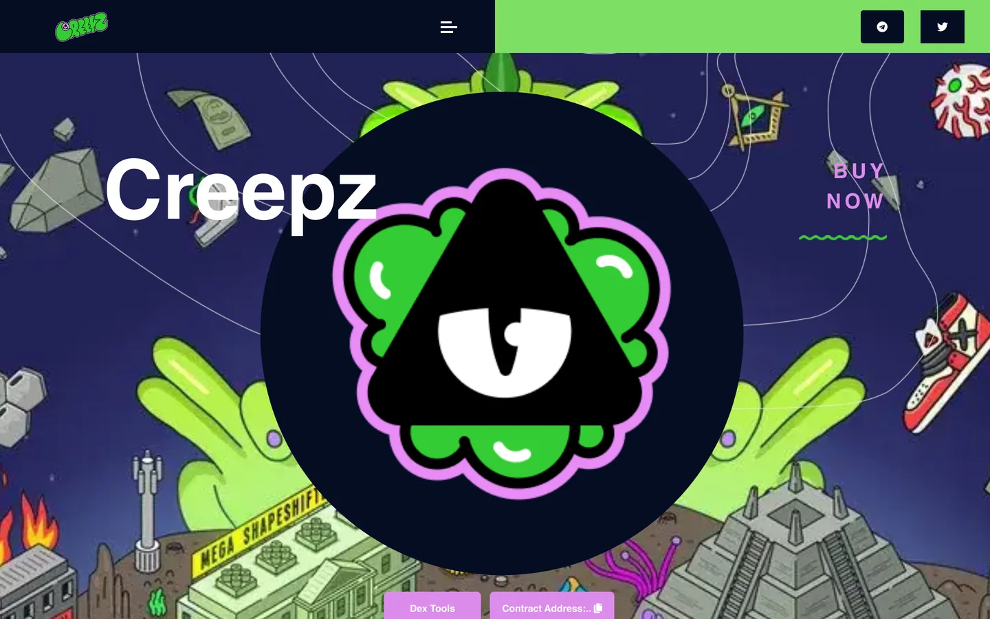 Creepz website as delivered, a blue hero, 6 sections