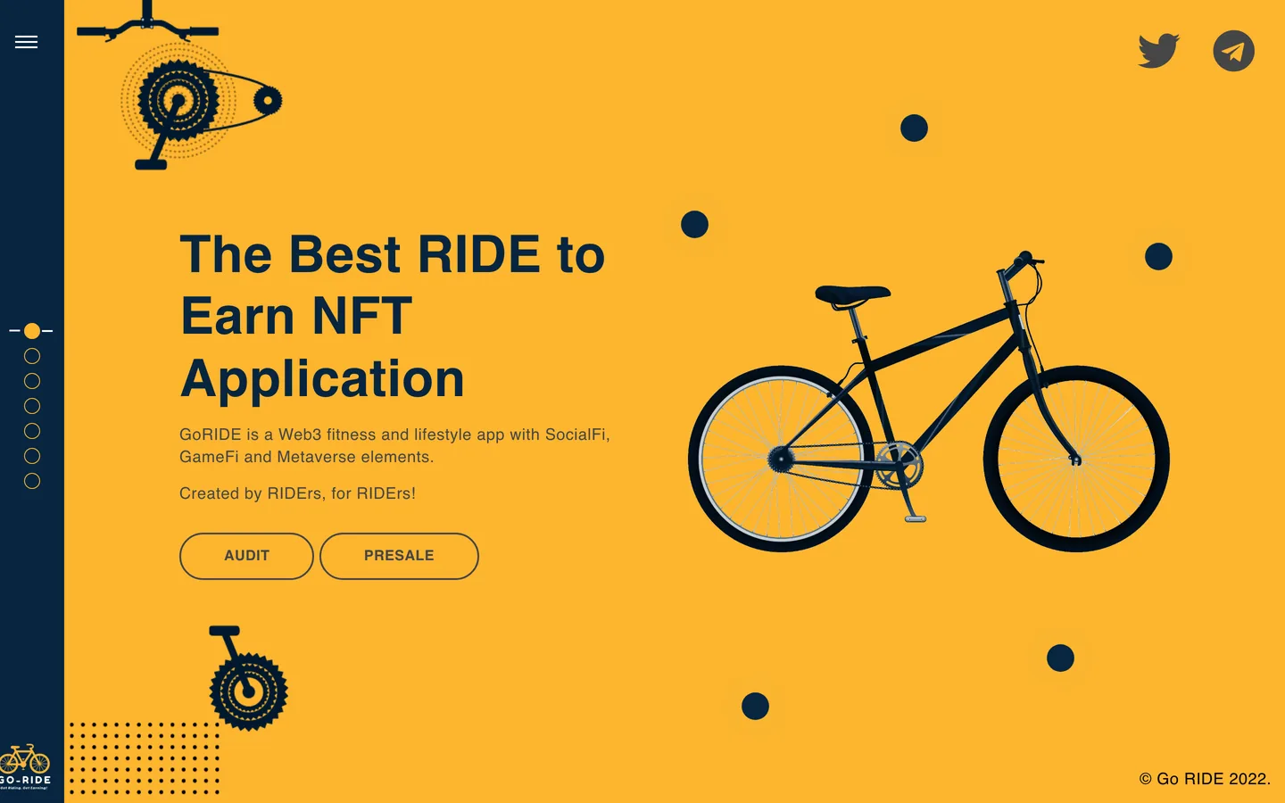 Go Ride website as delivered, a yellow hero, headline "The Best RIDE to Earn NFT Application"