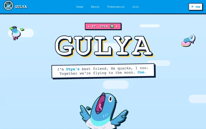 Gulya on TON meme coin website, a blue hero