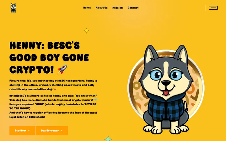 Henny meme coin website, a yellow hero