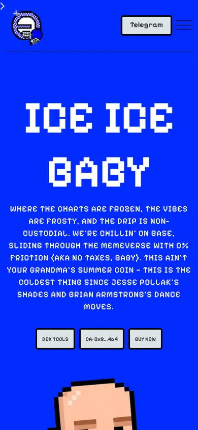 The same Ice Ice Baby build on a 390px phone screen, the 6 sections stacked into one column