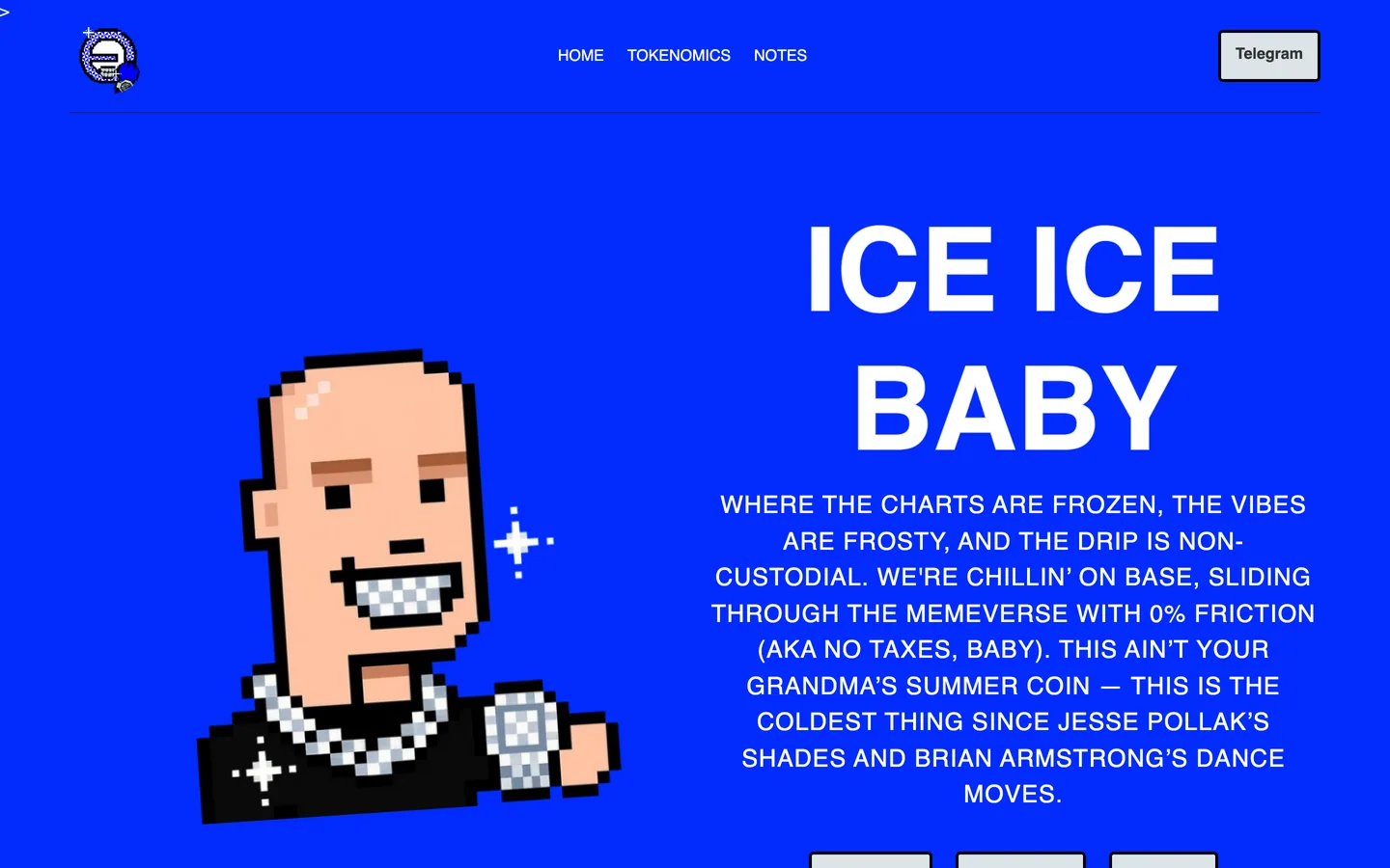Ice Ice Baby website as delivered, a blue hero, 6 sections