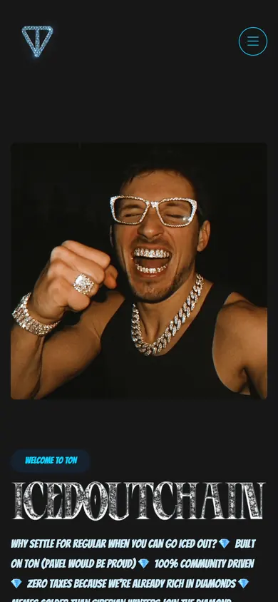 The same Iced Out Chain build on a 390px phone screen, the 7 sections stacked into one column