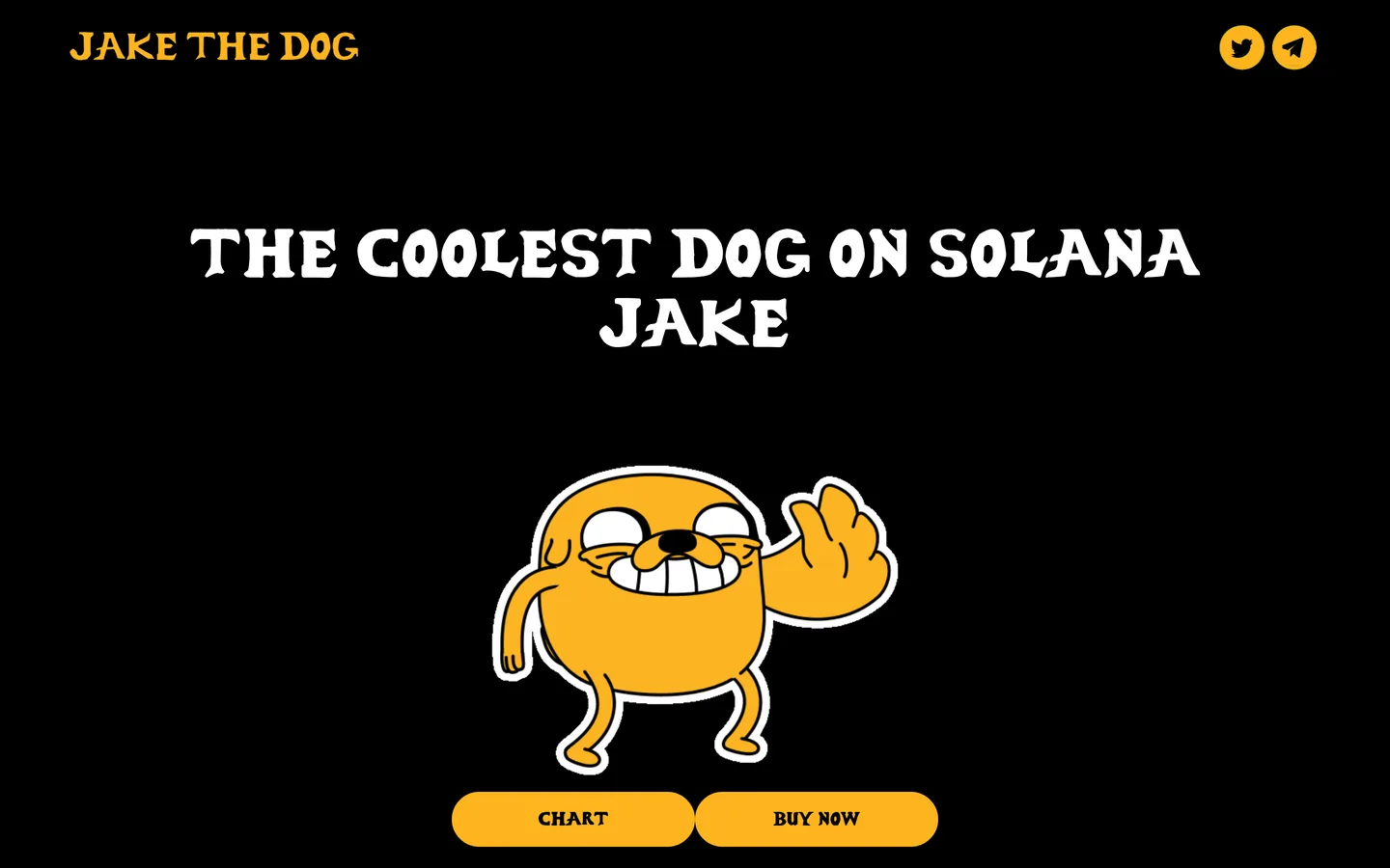 Jake website as delivered, a black hero, headline "The coolest dog on Solana"