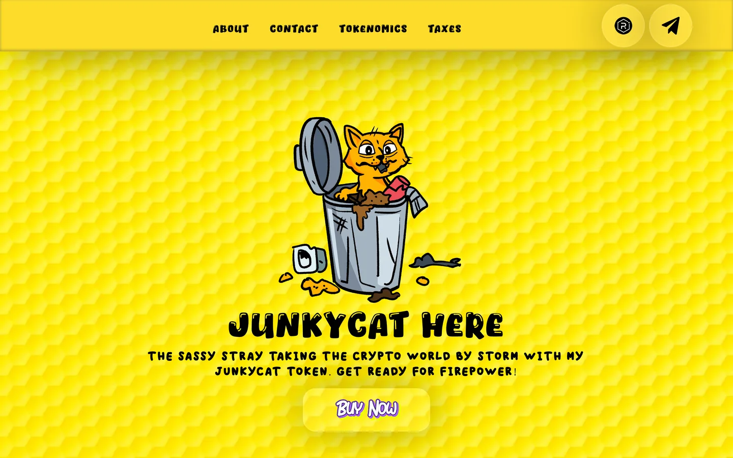 Junky Cat website as delivered, a yellow hero, 6 sections