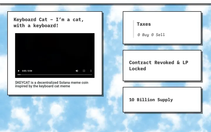 Keyboard Cat meme coin website, a white hero