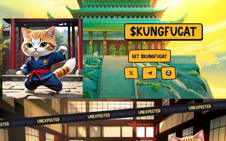 Kung Fu Cat meme coin website, a yellow hero