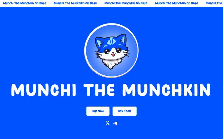Munchi the Munchkin meme coin website, a blue hero