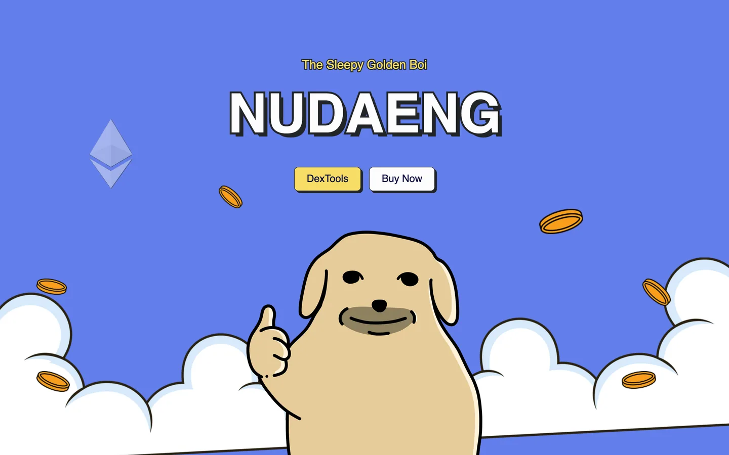Nudaeng on ETH website as delivered, a blue hero, 7 sections