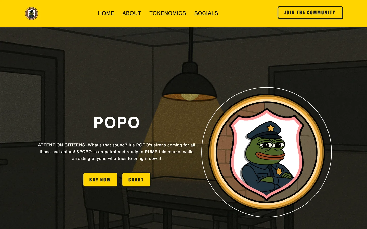 POPO website as delivered, a yellow hero, 9 sections