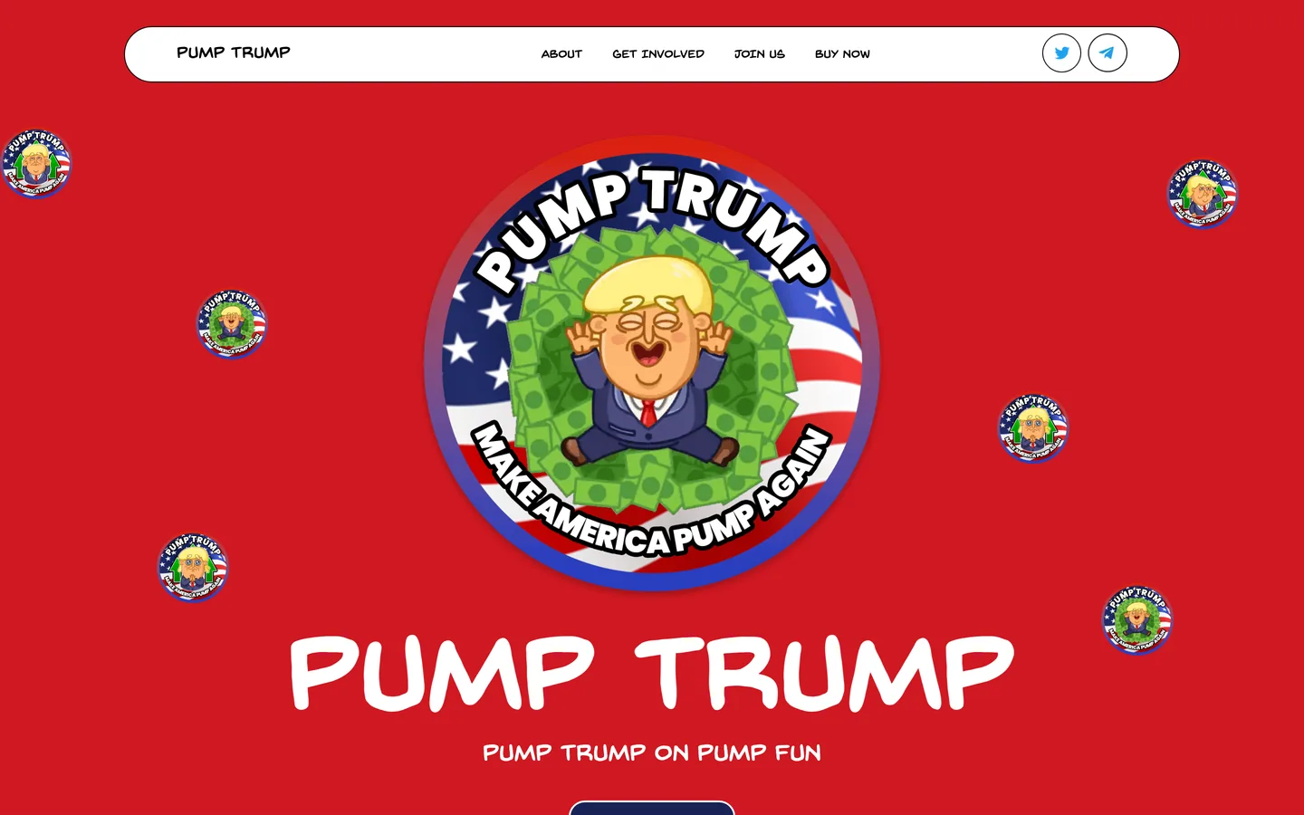 Pump Trump website as delivered, a red hero, 4 sections