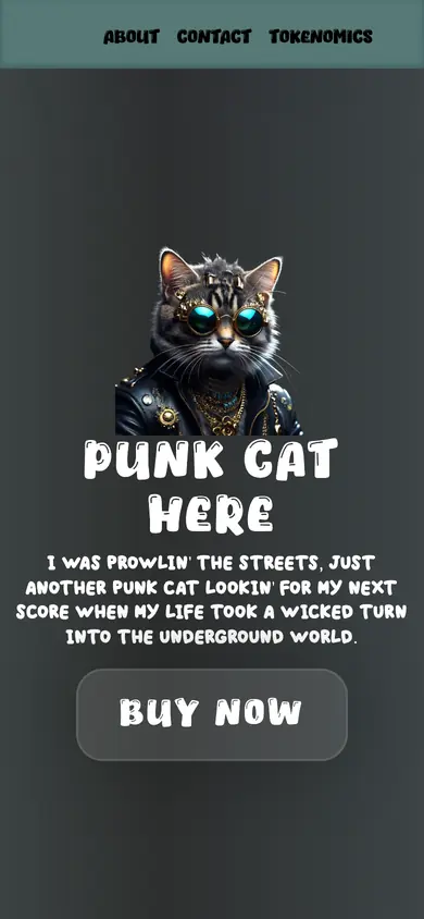 The same Punk Cat build on a 390px phone screen, the 6 sections stacked into one column