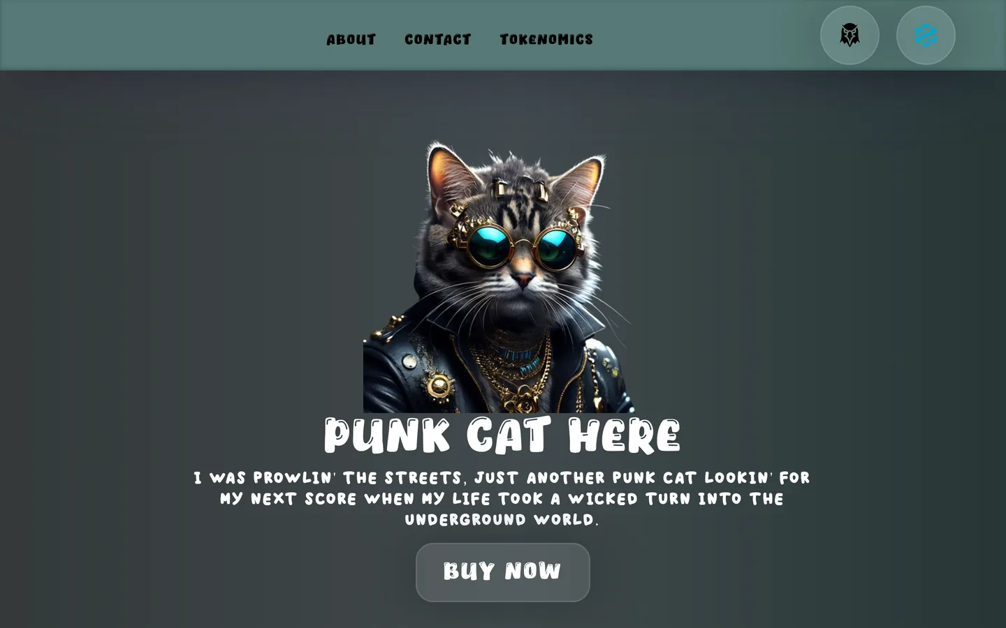 Punk Cat website as delivered, a dark teal hero, 6 sections