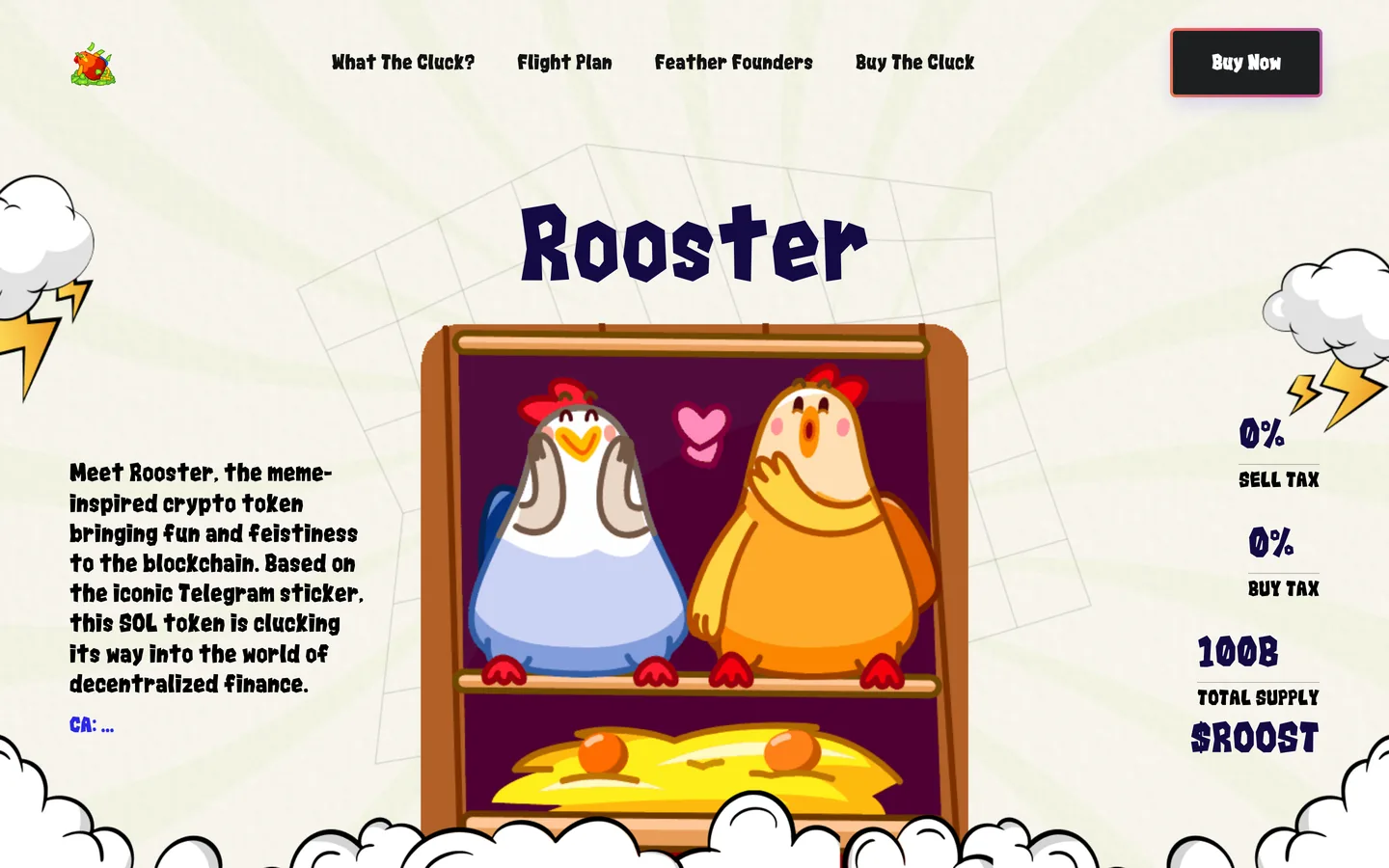 Roost website as delivered, a white hero, 5 sections
