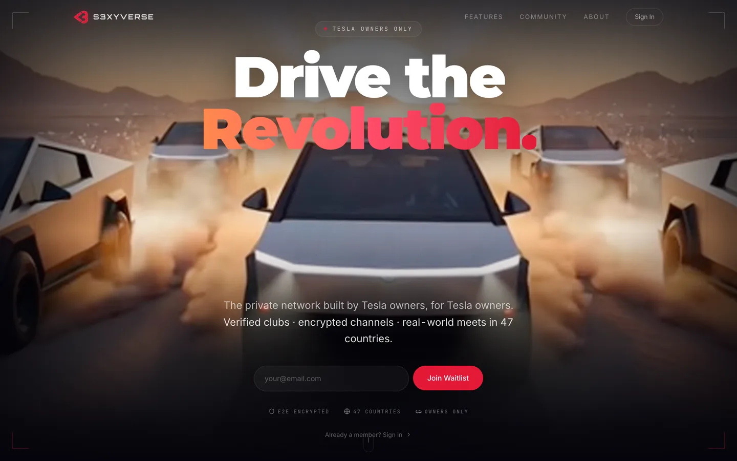 S3XYVERSE website as delivered, a dark grey hero, 8 sections