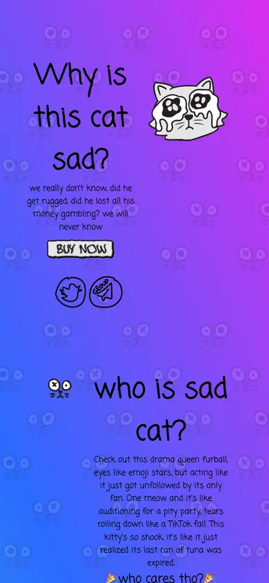 The same sadcat build on a 390px phone screen, the 4 sections stacked into one column