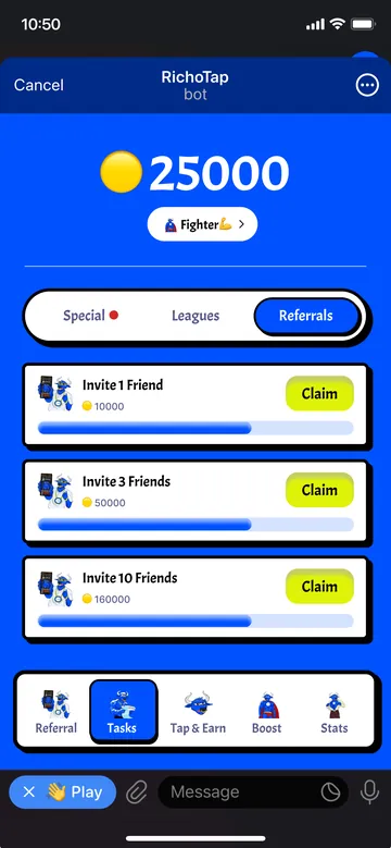 RichoTap: Tasks, Referrals tab