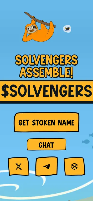 The same $SOLVENGERS build on a 390px phone screen, the 7 sections stacked into one column