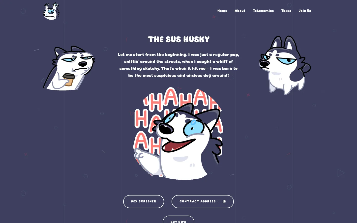 The Sus Husky website as delivered, a blue hero, 5 sections