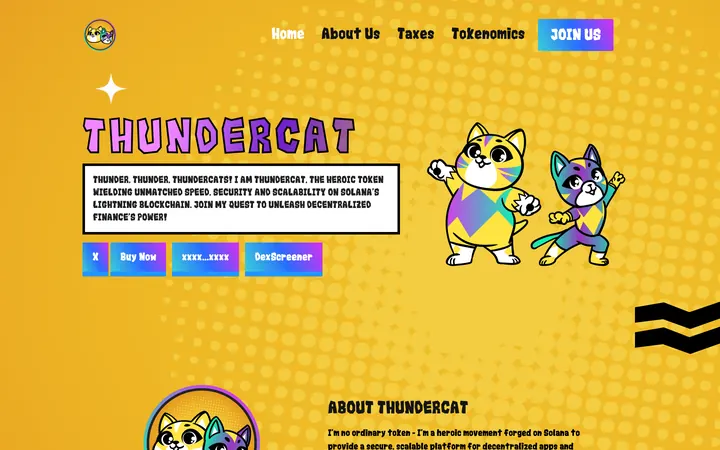 Thundercat meme coin website, a yellow hero