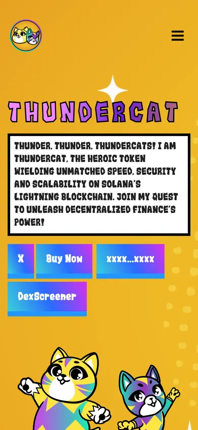 The same Thundercat build on a 390px phone screen, the 7 sections stacked into one column